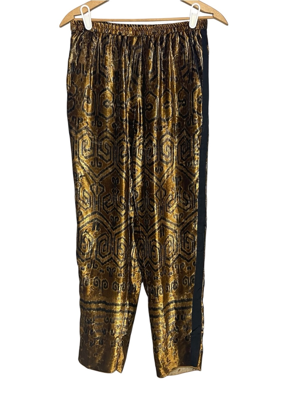 Giada Forte Italian Silk Blend Velvet Pants Trousers Size 1 S Gold Black Burnout
